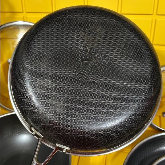 HEXCLAD 7-Piece Nonstick Stainless Steel Frying Pan Set 8 10 12- Lids Wok $600 - Picture 8 of 10